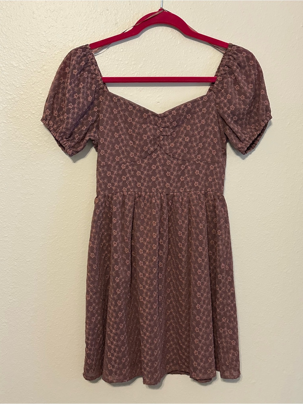 Altar'd State Mauve Floral Puff Sleeve Mini Dress